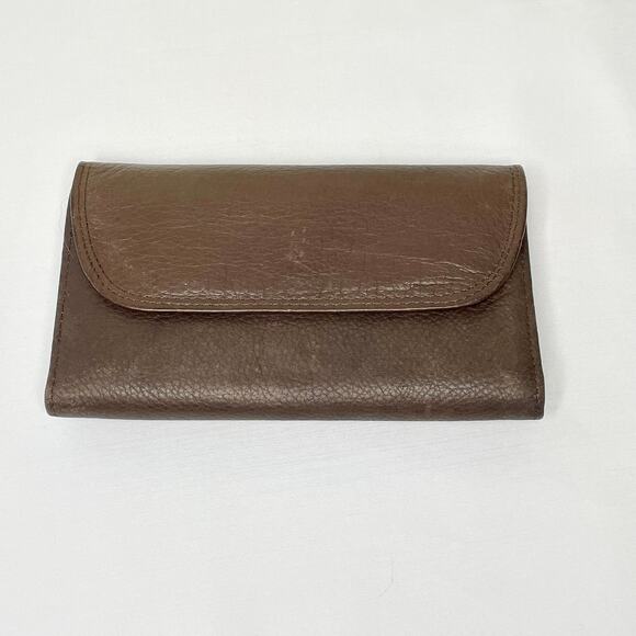 Unknown Handbags - Vintage Leather Wallet with Coin Purse & Check Book - Pebble Brown | EUC